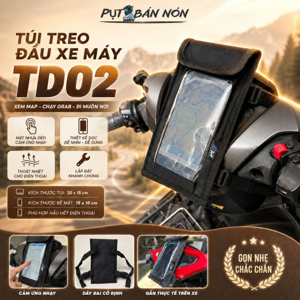 Túi Treo Điện Thoại Xe Máy PUT TD02 Mini, Xem Google Map Dễ Dàng Khi Chạy Grab Đi Phượt, Dễ Sử Dụng