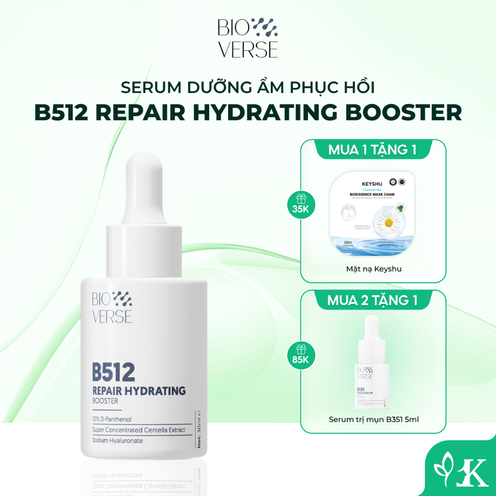 Serum dưỡng ẩm phục hồi Bioverse B512 Repair Hydrating Booster làm dịu cho da căng bóng 30ml