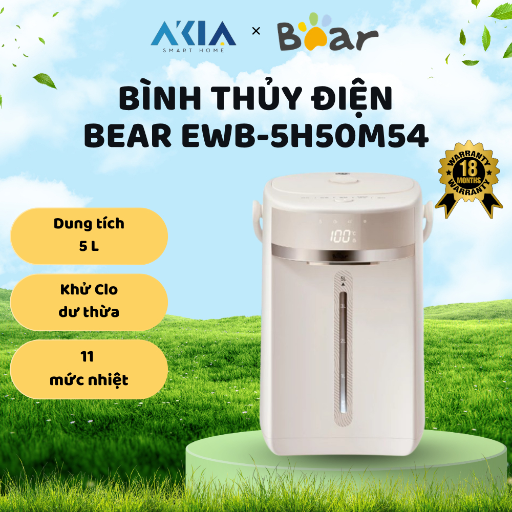Bình thủy điện 5L Bear EWB-5H50M54 | EWB-5H30C60 - Đun sôi nước nhanh chóng, khử Clo, bình Inox 304