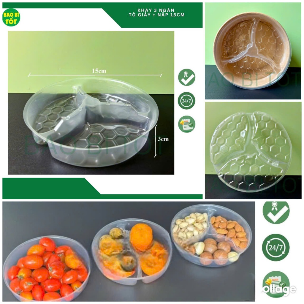 [50/100] Khay 2 ngăn - 3 ngăn chia thức ăn chịu nhiệt Tô giấy đường kính 15cm