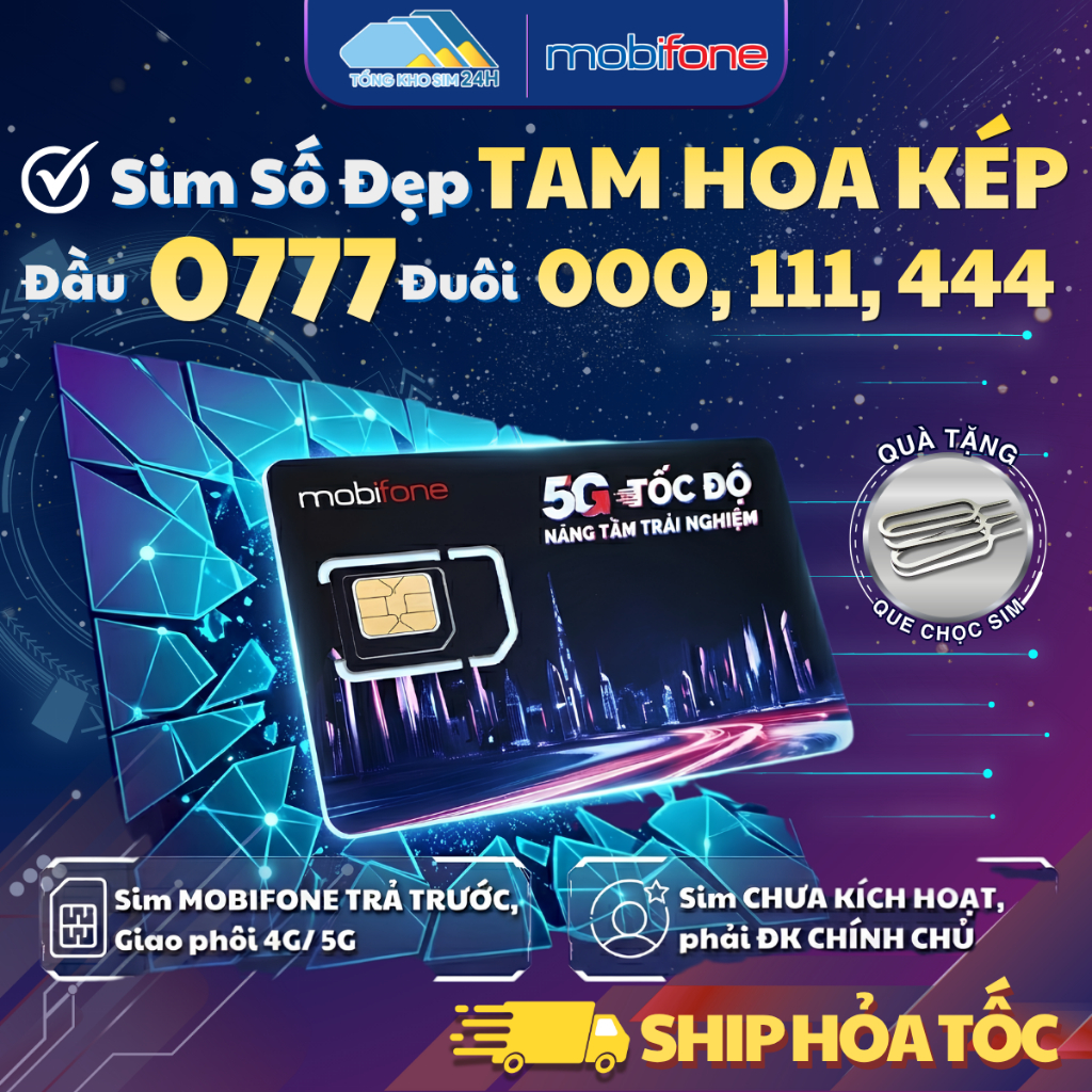 Sim Tam Hoa Kép Đầu 0777 Đuôi 000, 111, 444 Số VIP Đẹp, Dễ Nhớ  [ĐKCC mới dùng được]