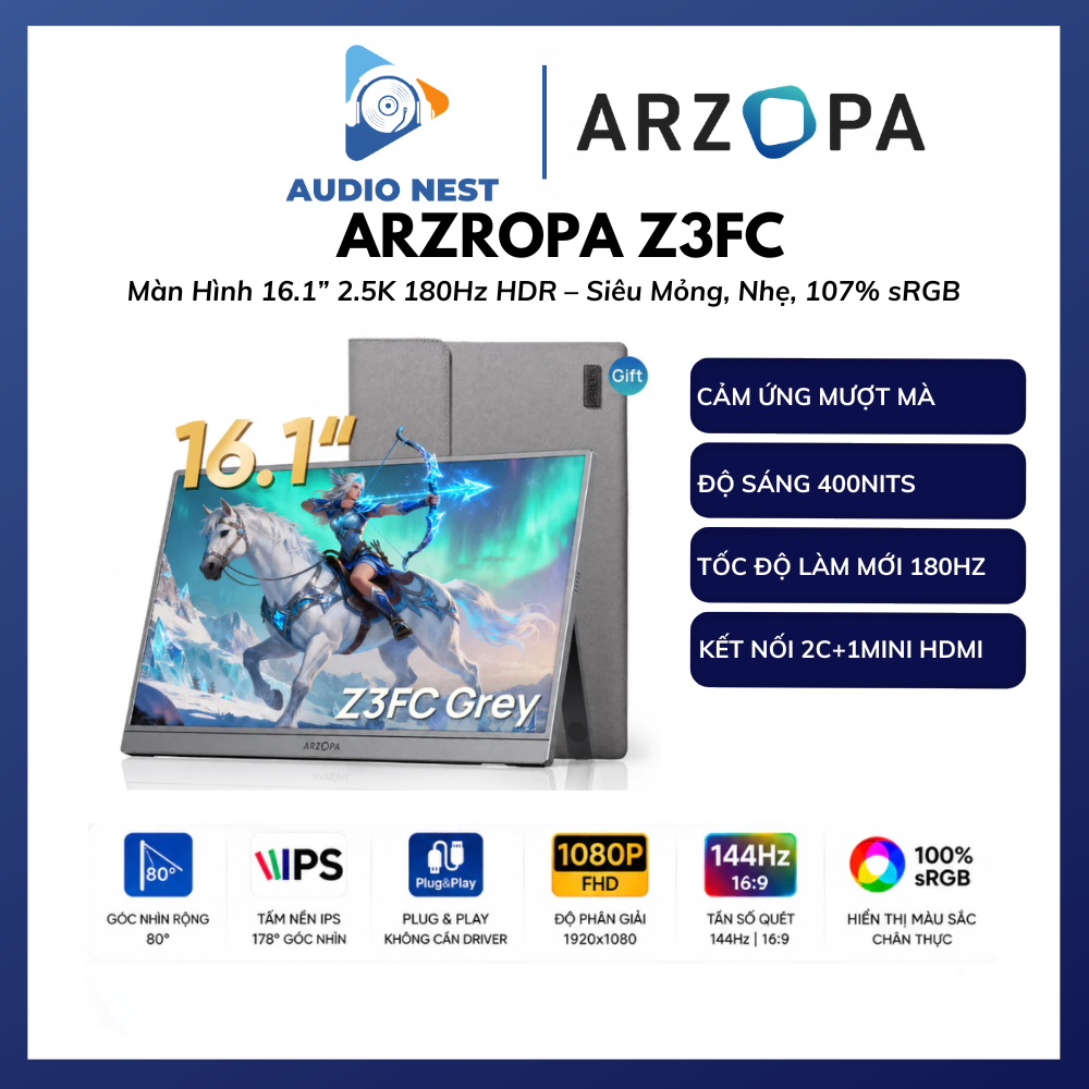 Màn Hình Di Động ARZOPA Z3FC 16.1" 2.5K 180Hz IPS 180Hz 2.5K 107% sRGB HDR - Bảo Hành 24 Tháng.