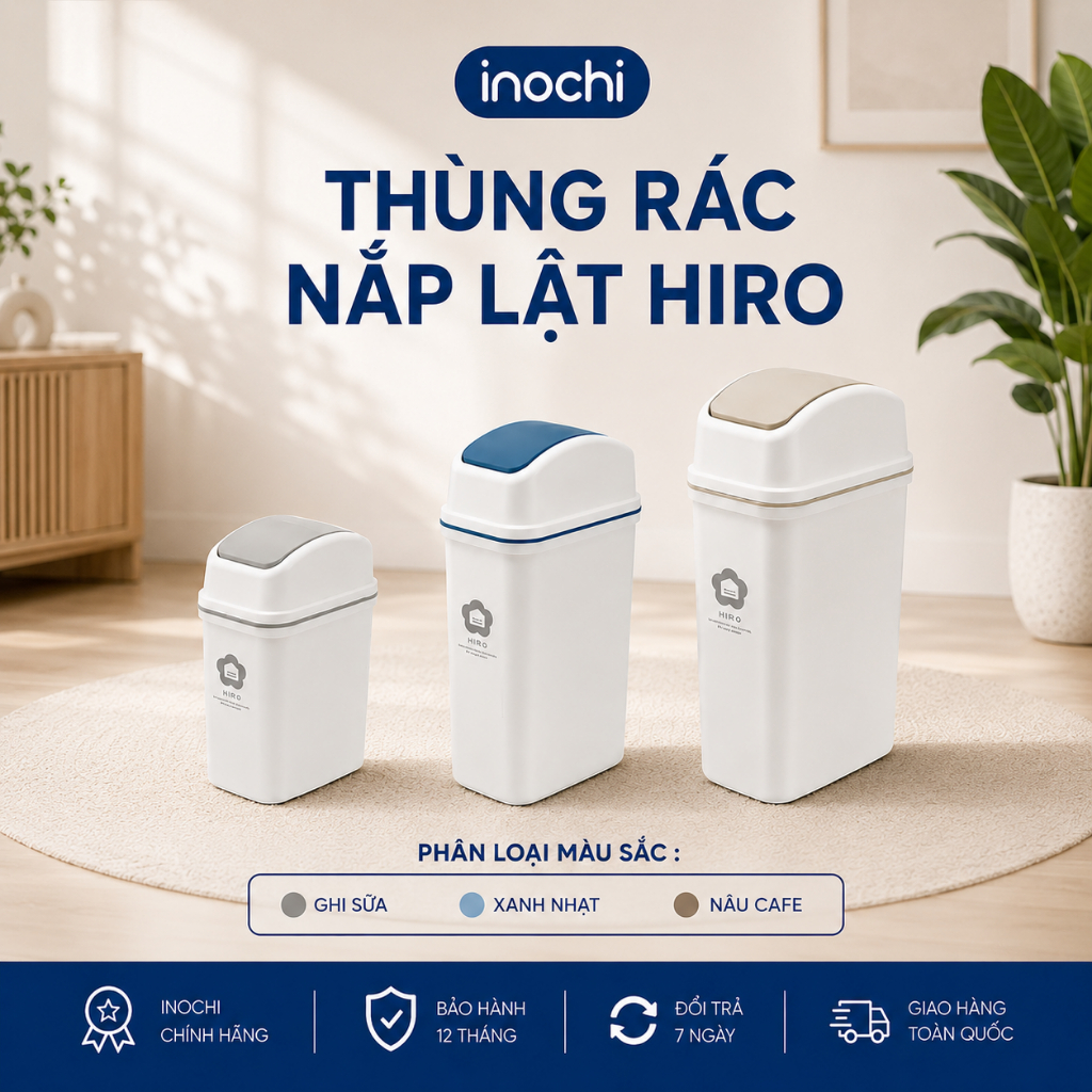 THÙNG RÁC NẮP LẬT 15L INOCHI làm thùng rác khách sạn, văn phòng INOCHI tiêu chuẩn Nhật Bản