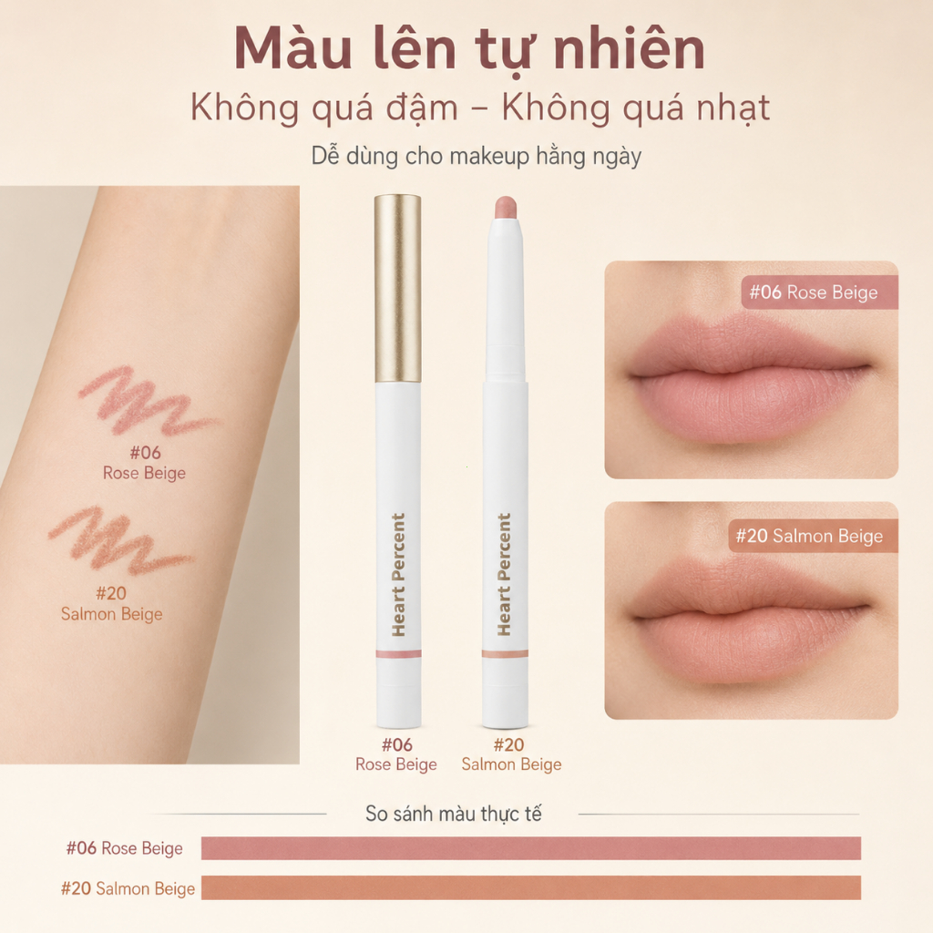 Heart Percent Chì Kẻ Môi 0.8g Màu Nude Beige, Kẻ Viền Môi, Làm Base Môi, Hỗ Trợ Son Không Lem