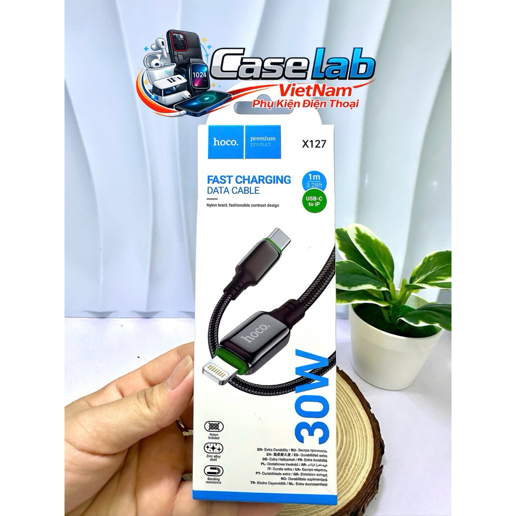 Cáp sạc Siêu Nhanh cho iphone 30W. hoco X127 Cáp bọc dù dài 1m, 30W chân sạc C to ip, Sạc cho  iphon