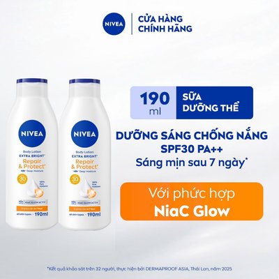 Bộ 02 Sữa Dưỡng Thể NIVEA Extra Bright Phục Hồi & Chống Nắng (190ml x2) - 99562x2