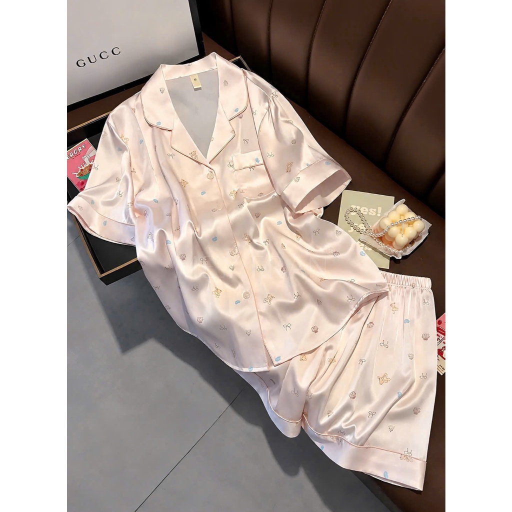 ⁠[LUNA-D1] Bộ đồ đùi Pijama lụa cao cấp | Premium Silk Short Pajama Set⁠