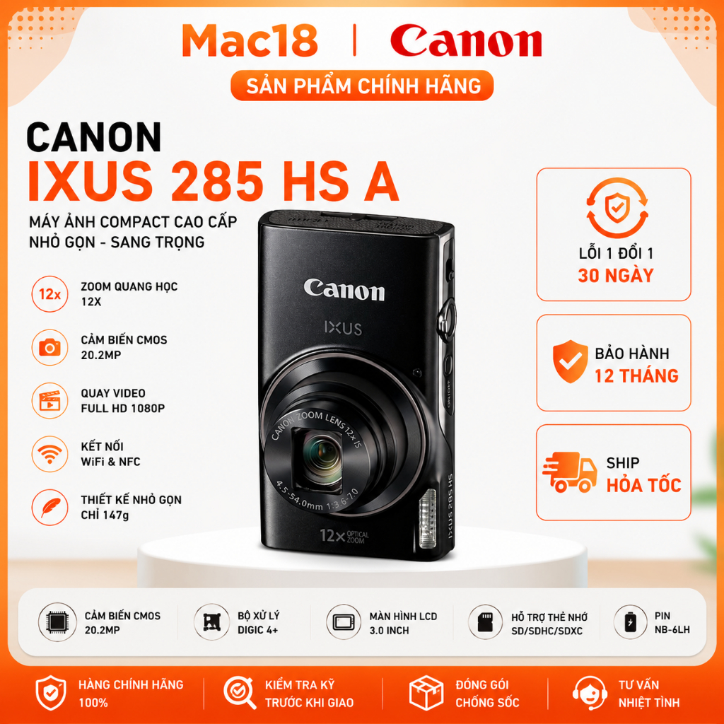 Máy Ảnh Canon IXY 650 - IXUS 285 HS A | Bảo Hành Chính Hãng 12 Tháng | TUN CAMERA MAC18