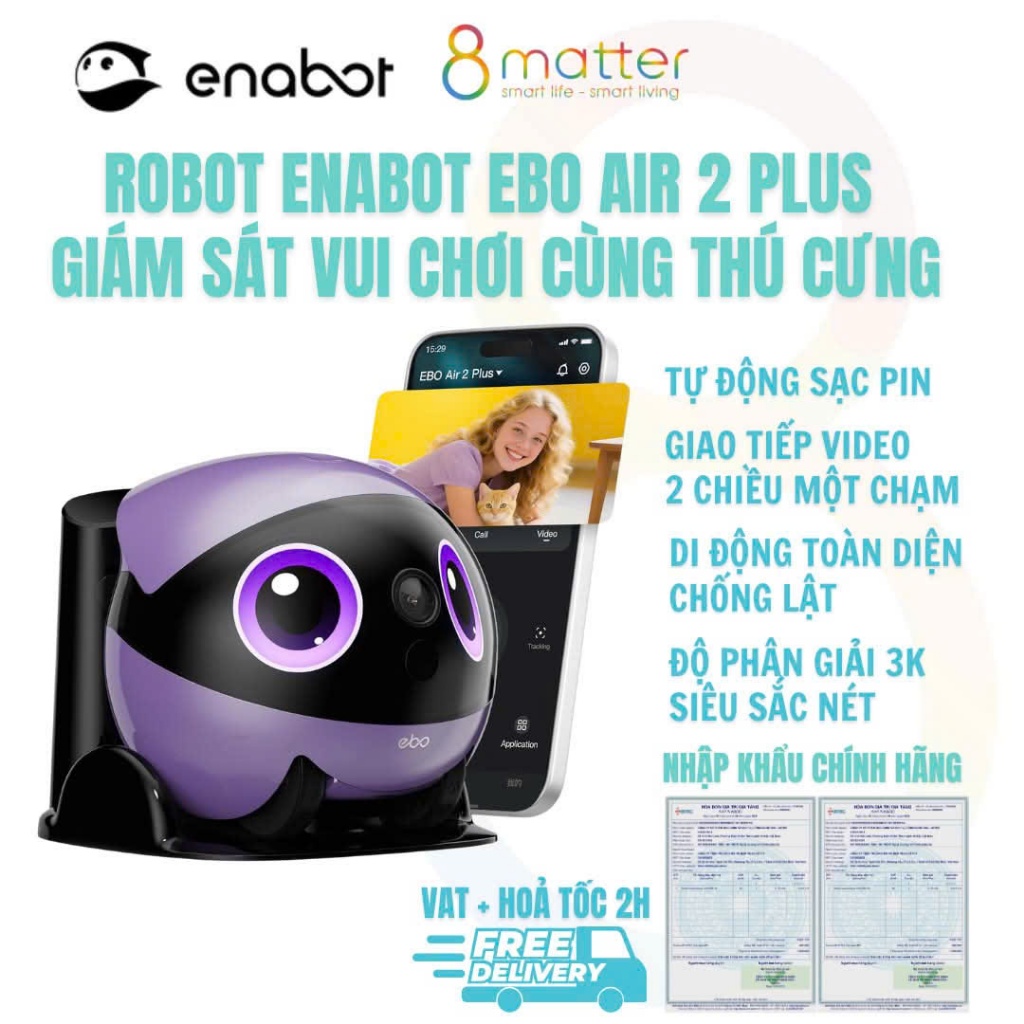 Robot Camera Giám Sát Gia Đình Enabot EBO Air 2 Plus - Bản Nâng Cấp 3K Cao Cấp - Bảo hành 12 tháng