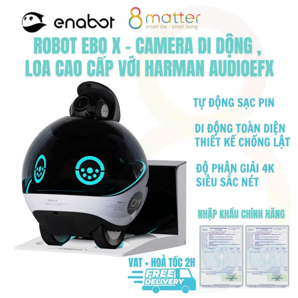 Robot Camera EBO X di động, tích hợp Alexa, điều hướng V-SLAM, camera 4K sắc nét và loa cao cấp
