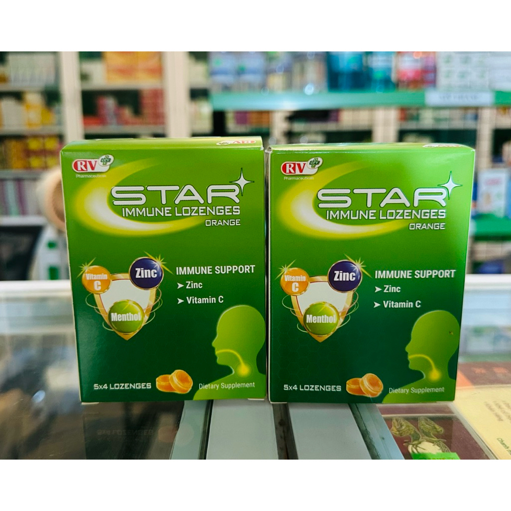 Kẹo ngậm STAR Immune Lozenge Orange Tăng Đề kháng vị Cam Bạc Hà The Mát (Hộp 5 vỉ x 4 viên)