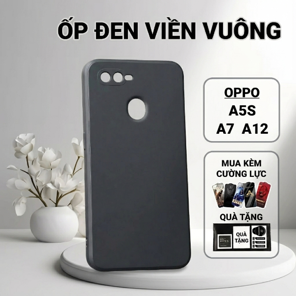 Ốp lưng Oppo A5S, A12, A7 Hekon trơn màu đen | Ốp điện thoại Oppo dẻo bảo vệ camera đt toàn diện