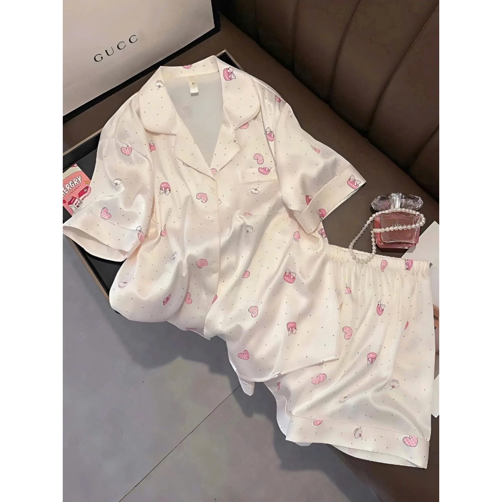 ⁠[LUNA-D2] Bộ đồ đùi Pijama lụa cao cấp | Premium Silk Short Pajama Set⁠