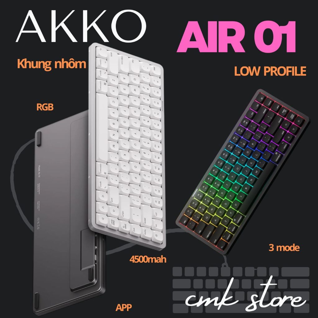 Bàn Phím Cơ Low Profile - Akko Air01 - Khung Nhôm - 3 Mode - Led RGB - App - 4500mah