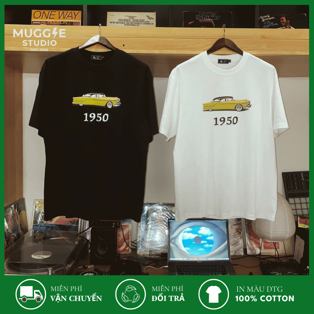 MUGGLE Áo Thun Unisex In Xe Cổ Điển Vintage DTG 100% Cotton 250GSM Form Rộng Cao Cấp