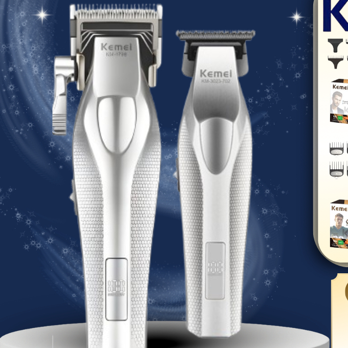 Combo Tông Đơ Cắt Tóc KEMEI KM-1798 + Chấn Viền KEMEI KM3023-702 | Bộ Tông Đơ Cắt Tóc Chuyên Nghiệp 