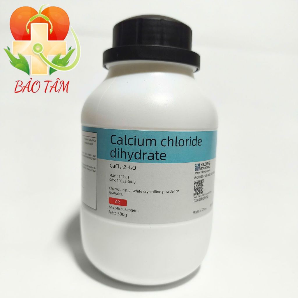Calcium Chloride CaCl2.2H2O 500g – Hóa chất thí nghiệm AR tinh khiết >98% (chính hãng, date mới)