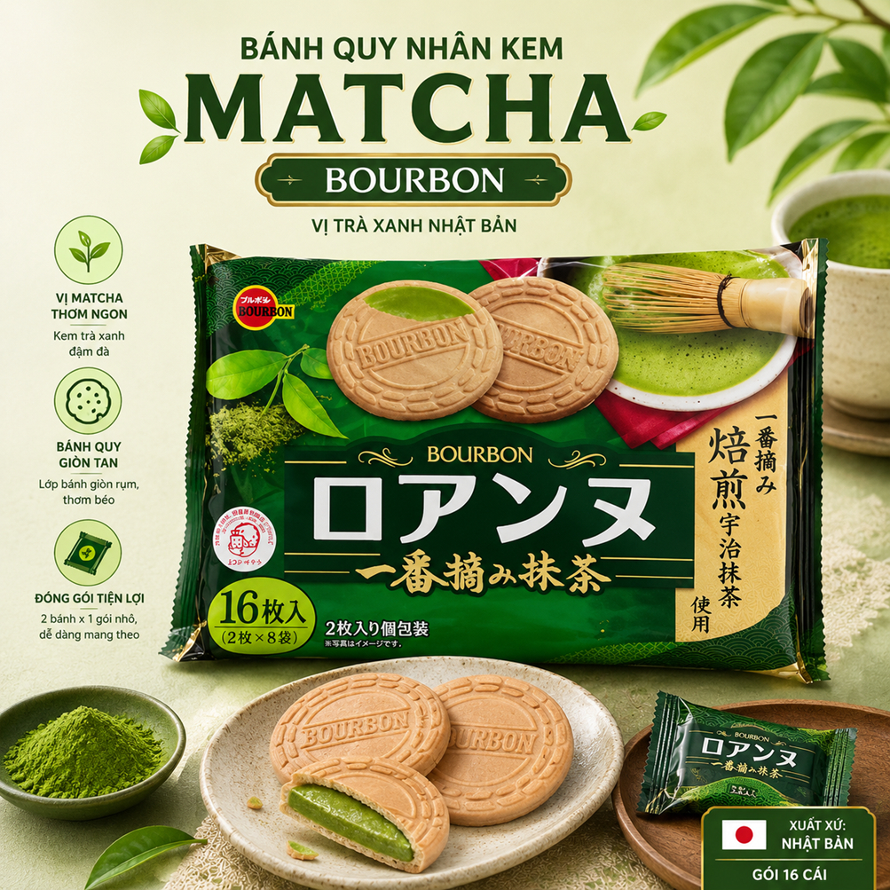 Bánh Quy Nhân Kem Vị Vanilla , Trà Xanh Bourbon