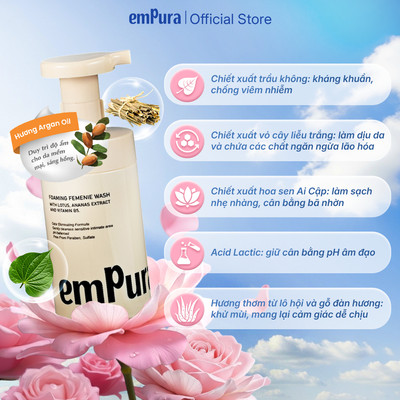 Dung Dịch Vệ Sinh Cho Nữ EmPura Dạng Bọt Giúp Ngừa Viêm, Dưỡng Ẩm, Giảm Ngứa, Khử Mùi Vùng Kín 200ml