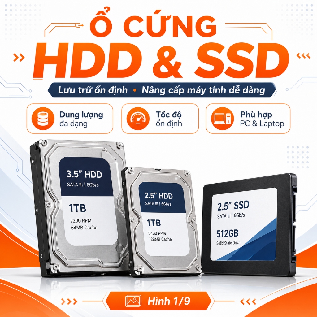 Ổ cứng cũ HDD/SSD SATA 2.5/3.5 inch cho Laptop PC Camera NVR, nhiều dung lượng, bảo hành 3 tháng