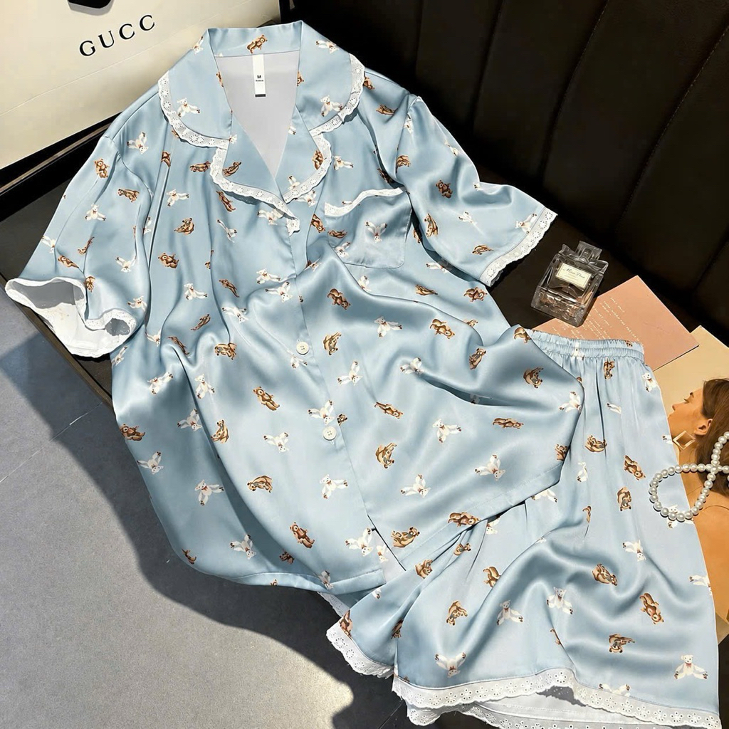 ⁠[LUNA-D9] Bộ đồ đùi Pijama lụa cao cấp | Premium Silk Short Pajama Set⁠