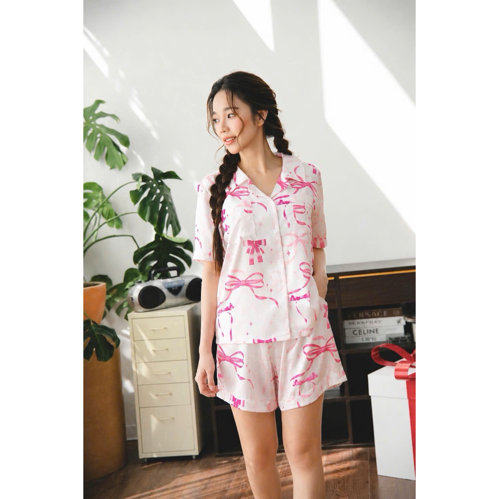 [LUNA-D10] Bộ đồ đùi Pijama lụa cao cấp | Premium Silk Short Pajama Set⁠