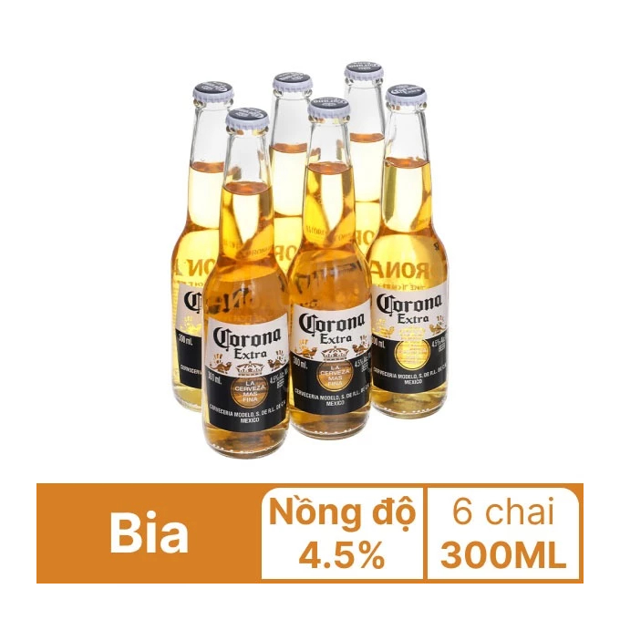 Lốc 6 Chai Bia Corona Extra Nhập khẩu 300ml/Chai - Nồng Độ Cồn 4.5%