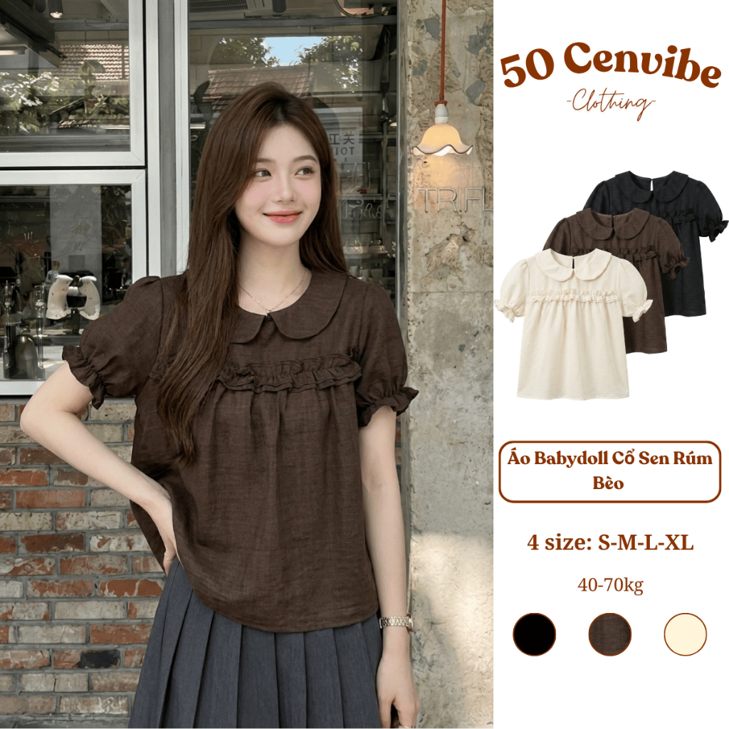 Áo Babydoll Tay Bèo Cổ Sen Rúm Viền Bèo Phong Cách Korea (50 Cenvibe.Clothing) #367
