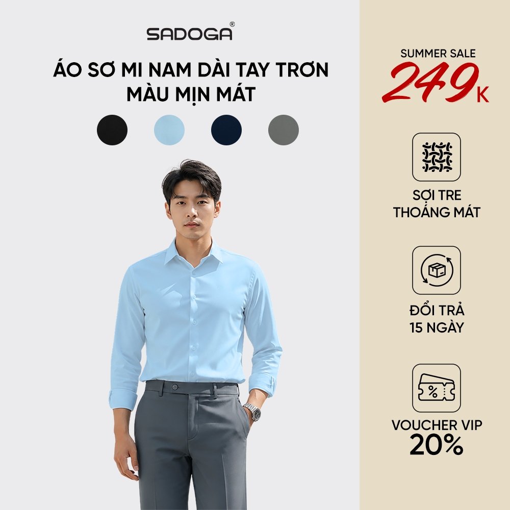 Áo Sơ Mi Nam Sadoga Dài Tay Regular Fit Không Túi, Thoáng Mát Nhanh Khô S-W25SL04R