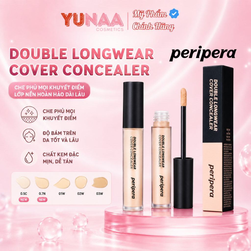 [Y221] Kem Che Khuyết Điểm PERIPERA Double Longwear Cover Concealer