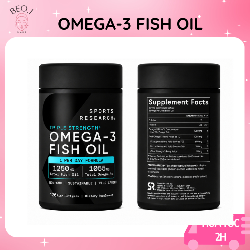Dầu Cá Hồi Sports Research Triple Strength Omega 3 (150 viên) - Beoi Mart