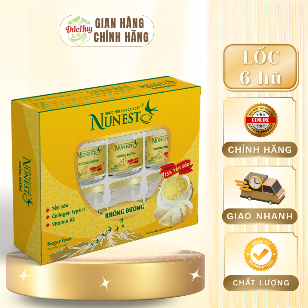 Hộp Yến Sào Cao Cấp Không Đường Nunest Gold (6 lọ x 70ml)