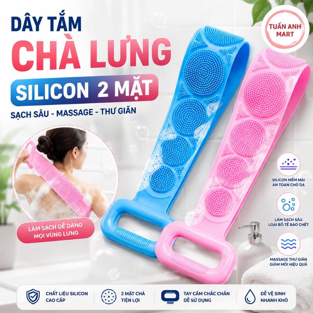 Combo 3 cái Dây tắm chà lưng Silicon 2 mặt