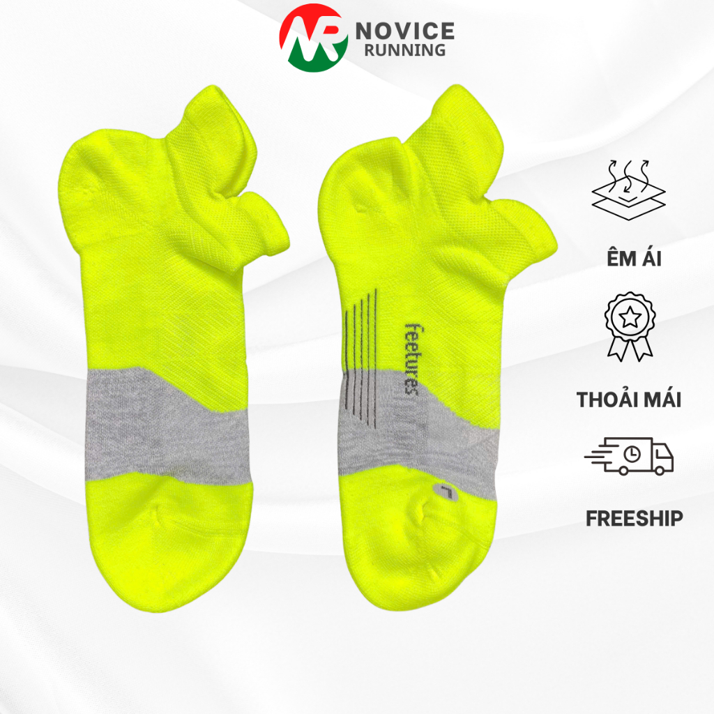 Tất Chạy Bộ Feetures Xanh Chuối, Tất Chạy Trail Cổ Ngắn Chuyên Chạy Novice Running TFT-111