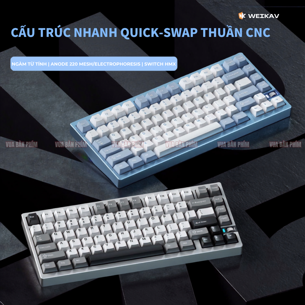 Bàn phím cơ không dây wekaiv nut75 nhôm cnc ,3 mode, núm xoay, polling rate 8k ,kết nối via,mạch xuôi , hotswap, led rgb | BigBuy360 - bigbuy360.vn