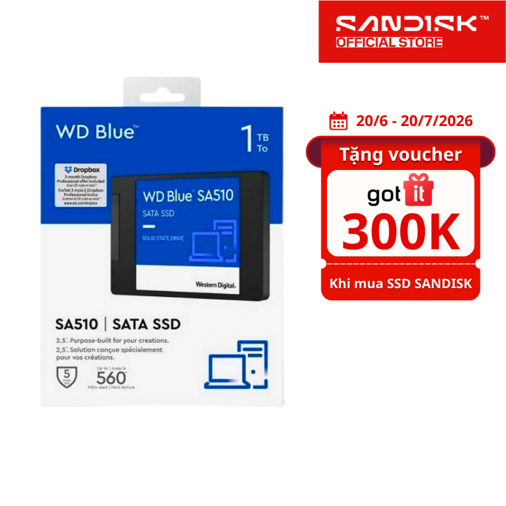 SSD gắn trong WD Blue 2.5 inch SATA III 500GB / 1TB SA510 upto 560MB/s - Bảo Hành 5 năm