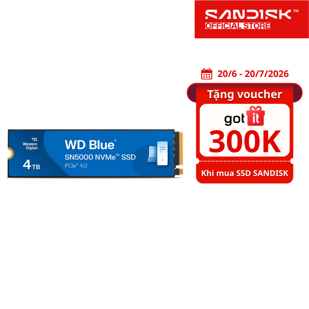 SSD gắn trong WD 1TB/2TB/4TB Blue SN5000 PCle Gen4x 4 NVMe M.2 2280 - Bảo Hành 5 năm