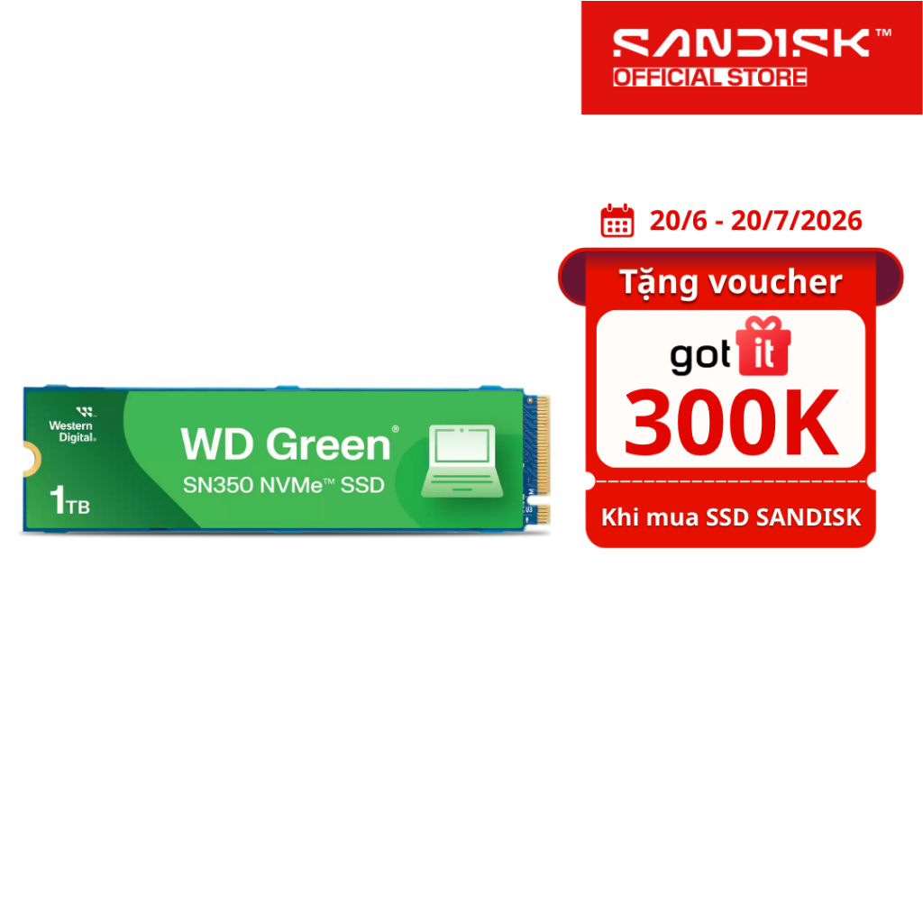 SSD gắn trong WD Green M.2 2280 PCIe NVMe Gen 3 x 4 SN350 500GB / 1TB upto 3200MB/s - Bảo hành 3 năm