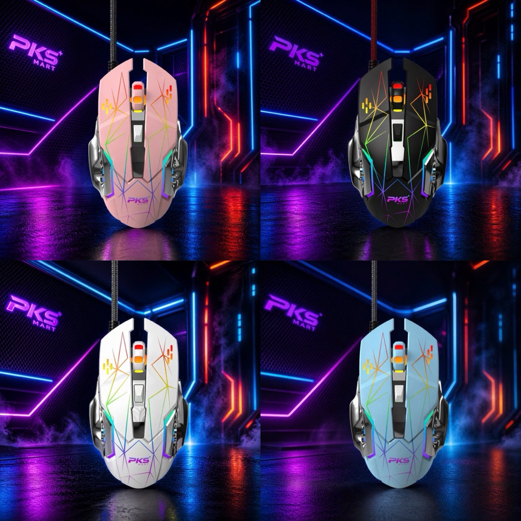 Chuột Máy Tính Có Dây PKSMART G5 G15 LED 7 Màu Cực Đẹp, DPI Khủng 3200, Chơi Game Làm Việc Văn Phòng