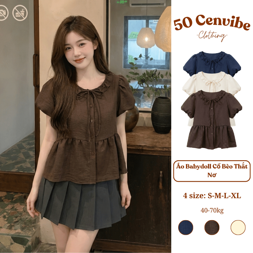 Áo Babydoll Tay Phồng Cổ Tròn Bèo Nhún Phong Cách Korea (50 Cenvibe.Clothing) #383