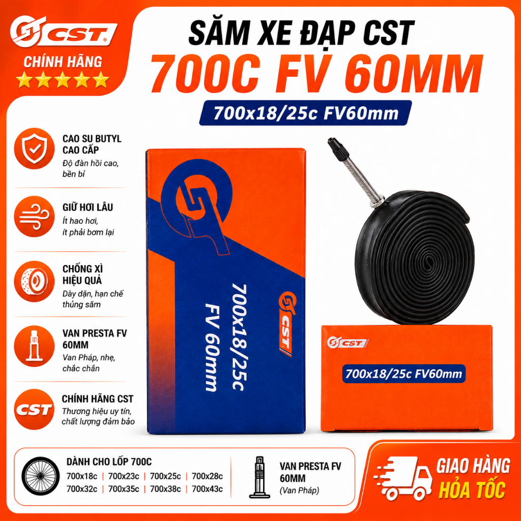 Săm Xe Đạp - Ruột Xe Đạp CST 700x23c, 700x25c, 700x28c, 700x32c, 700x35c, 700x38c, 700x40c, 700x43c