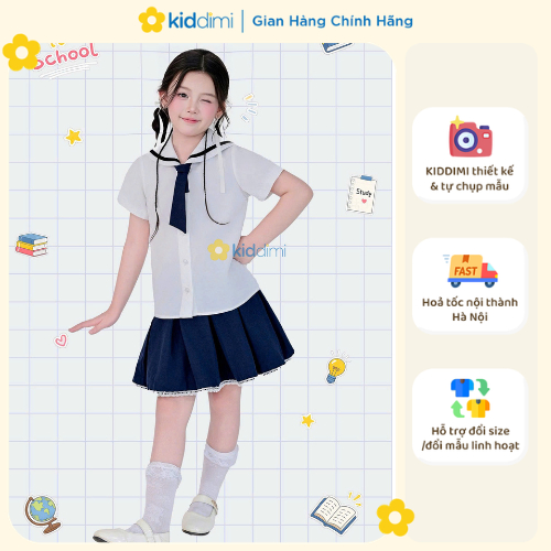 (Chính hãng Kiddimi) Set đi học (áo+váy) TẶNG CARVAT xinh yêu cho bé gái - MIO SET