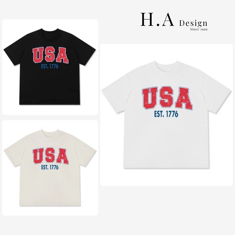 Áo Thun USA EST 1776 Form Unisex Nam Nữ Vải Cotton 250GSM Áo Phông USA America 589697