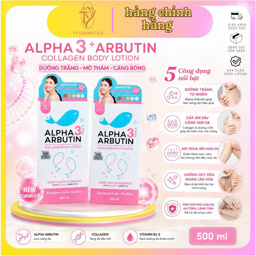 [Chuẩn Thái] Sữa Dưỡng Thể Trắng Da Alpha Arbutin 3 Plus Collagen Lotion  Size 500ml Thái Lan