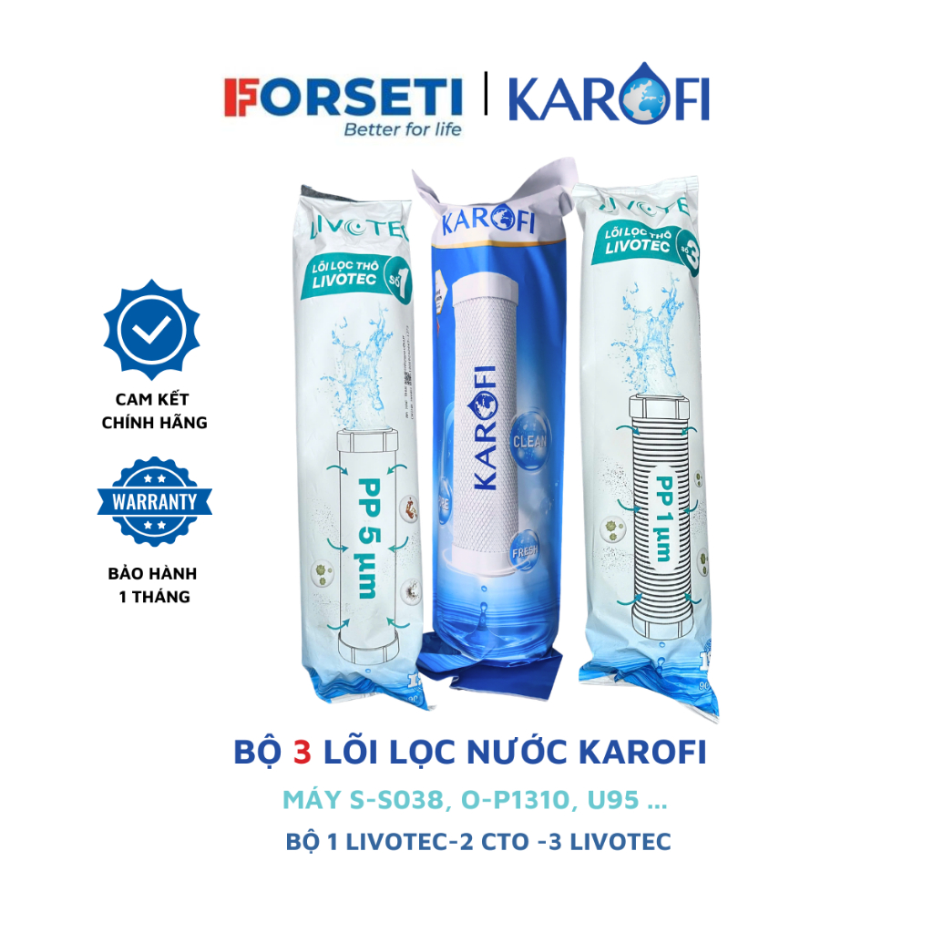 Bộ 3 lõi lọc thô Karofi 123 lõi số 2 CTO GAC (lưới) dùng cho các máy lọc Karofi O-P1310, S-S038, KAD