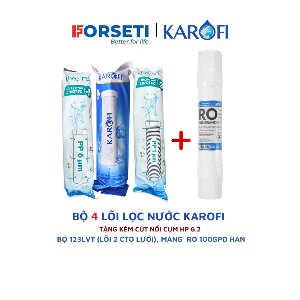 Combo bộ lọc thô+ màng RO cho máy Karofi S-s038, O-P1310, O07, P95, U03, U05, U95, D52...
