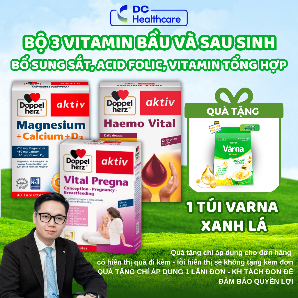 Bộ 3 Vitamin Bầu Vital Pregna + Magnesium CalciumD3 + Haemo Vital - Bổ Sung Vitamin, Canxi, Sắt, DHA