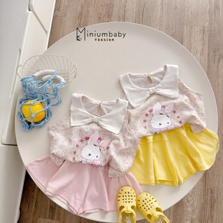 Set bộ sát nách bé gái Miniumbaby nơ thỏ điệu đà mix quần giả váy, chất vải cotton mềm mại SB2755