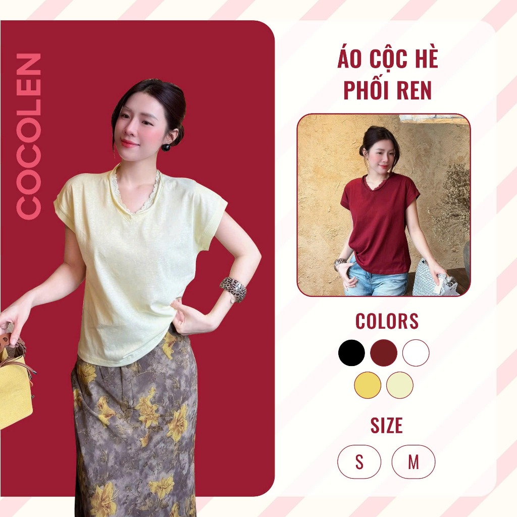 Áo Cộc Phối Ren - Chất Liệu Cotton Giấy Siêu Nhẹ Thoáng Mát Mặc Hè, Form Vừa Gọn Dáng - A097 | BigBuy360 - bigbuy360.vn