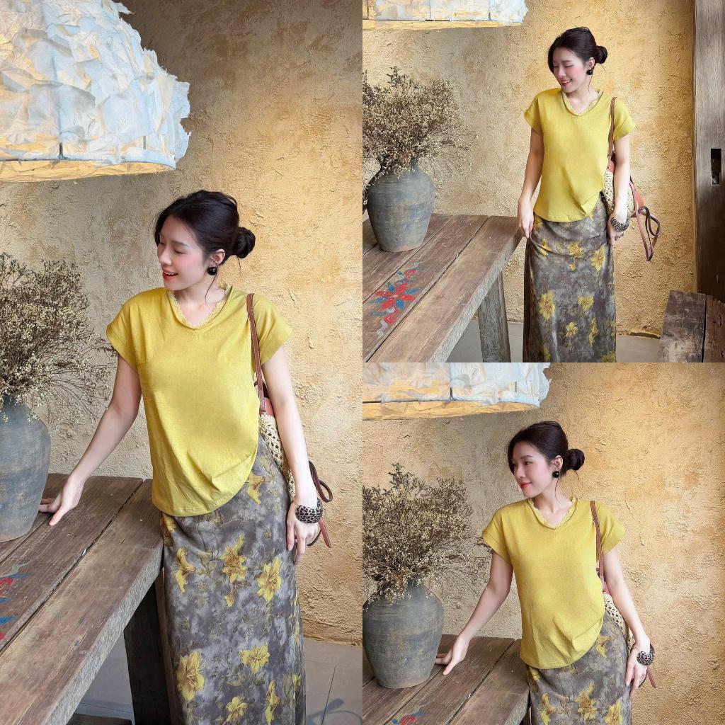 Áo Cộc Phối Ren - Chất Liệu Cotton Giấy Siêu Nhẹ Thoáng Mát Mặc Hè, Form Vừa Gọn Dáng - A097 | BigBuy360 - bigbuy360.vn
